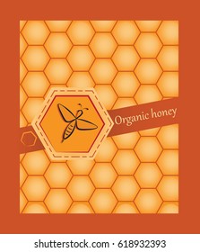 Linear bee on the combs. Organic honey, the linear logo, labels, tags, design elements. Concept for packaging of honey, banner, packaging. Abstract background food.