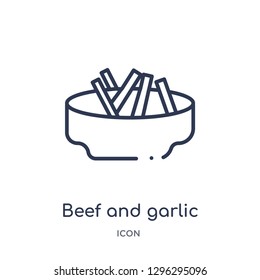 Linear beef and garlic icon from Culture outline collection. Thin line beef and garlic icon vector isolated on white background. beef and garlic trendy illustration