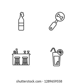 Linear Beer, Bar, Opener, Orange juice Vector Illustration Of 4 outline Icons. Editable Pack Of Beer, Bar, Opener, Orange juice