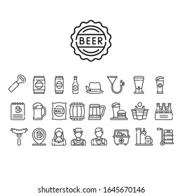 Linear beer icons. Vector graphics.