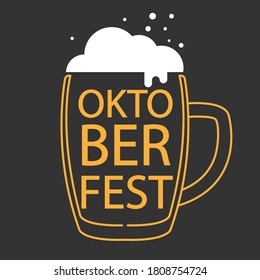 linear beer mug with foam for oktoberfest, vector art illustration.