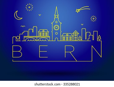 Linear Bern City Silhouette with Typographic Design