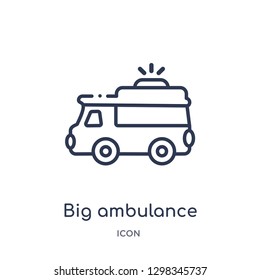 Linear big ambulance facing left icon from Mechanicons outline collection. Thin line big ambulance facing left icon isolated on white background. big ambulance facing left trendy illustration