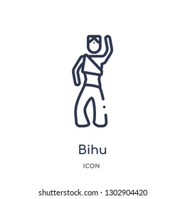 Linear bihu icon from India outline collection. Thin line bihu icon isolated on white background. bihu trendy illustration