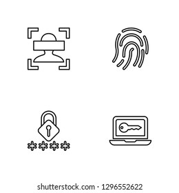 Linear Biometric identification, Password, Fingerprint, Hack Vector Illustration Of 4 outline Icons. Editable Pack Of Biometric identification, Password, Fingerprint, Hack