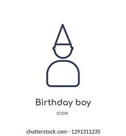Linear birthday boy icon from Birthday party outline collection. Thin line birthday boy vector isolated on white background. 