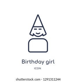 Linear birthday girl icon from Birthday party outline collection. Thin line birthday girl vector isolated on white background. 