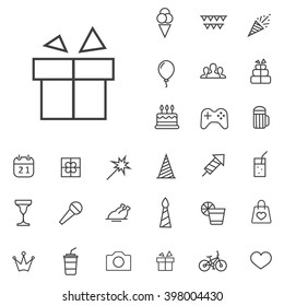 Linear birthday icons set. Universal birthday icon to use in web and mobile UI, birthday basic UI elements set