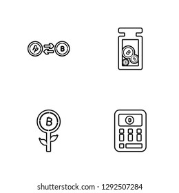 Linear Bitcoin, Bitcoin, Bitcoin, Calculator Vector Illustration Of 4 outline Icons.