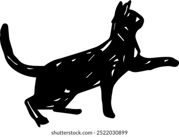 Linear black cat, cat shape for graphic design
