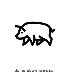 Linear black drawing of pig swine - for stylized icon or sign template