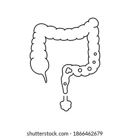 signo de flatulencia negra lineal. concepto de medicina, problema de intestino grande, recto. elemento de anatomía, asistencia sanitaria para aplicaciones, sitios web, afiche gráfico de información. objeto aislado en fondo blanco