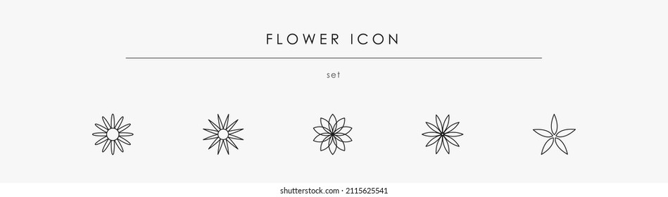 Linear black flowers icons vector. Flower icon set with black editable stroke. Floral symbols for garden and web design. Spring symbol set