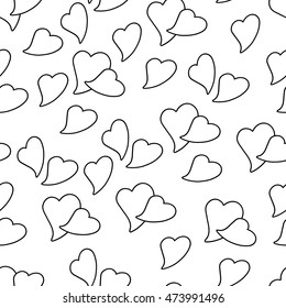 Linear black hearts on a white background. Seamless pattern. Vector illustration.