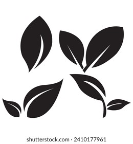 Linear black icons leaves and branches set