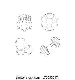 linear black icons on a white background sports bowling soccer boxing dumbbell