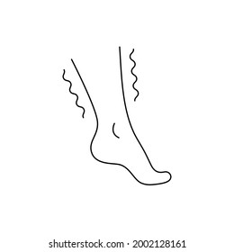 linear black legs with waves. concept of nervous problem pictogram, restless sleep, uncontrollable movement, stress or cramp. simple outline design element for orthopedics office, app or cosmetics