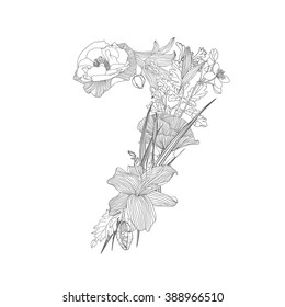 Linear black on white floral numeral figure 7