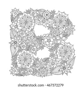 Linear black on white Floral alphabet.Vector illustration