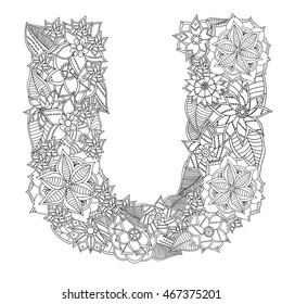 Linear black on white Floral alphabet.Vector illustration
