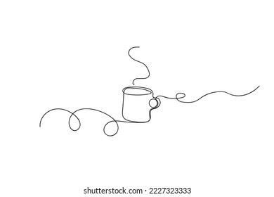linear black tea cup line. Outline contour drawing. Vector illustration. Stock image.