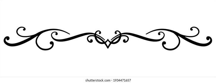 Linear black vector drawing for holidays, Valentine's day, March 8, birthday, mother day. Separator for text with rounded lines, wavy lines, and dots at the end. Romantic pattern for greeting product