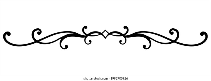 Linear black vector drawing for holidays, Valentine's day, March 8, birthday, mother day. Separator for text with rounded lines, wavy lines, and dots at the end. Romantic pattern for greeting product