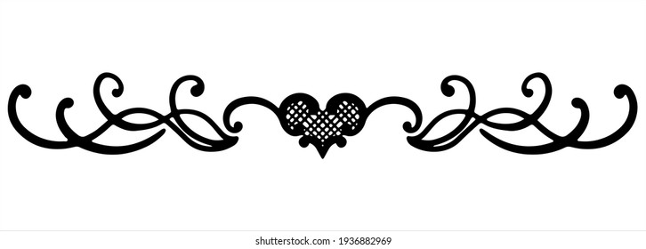 Linear black vector drawing. Separator for text with rounded lines, wavy lines, and dots at the end. Pattern for greeting product