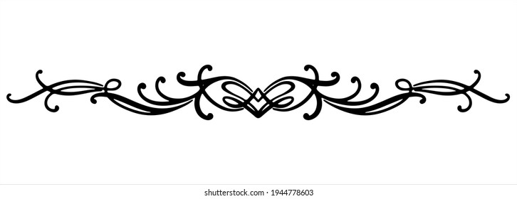 Linear black vector symmetrical design for holidays, Valentine's day, March 8, birthday, mother day, new year. Separator for text with rounded lines and wavy lines. Pattern for greeting product