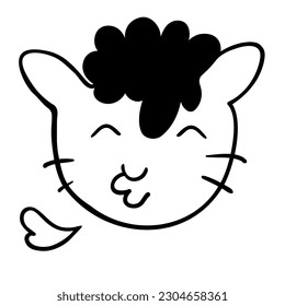 linear black and white cat portrait in vector.doodle style object for design. avatar for social networks.isolated stylized cat.Collection of portraits of cats