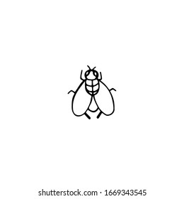 Linear black and white doodle hand-drawn fly. Vector image for printing, design, web, logo, icons, textile.