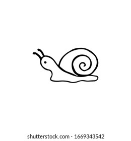 Caracol de doodle dibujado a mano en blanco y negro lineal. Imagen vectorial para impresión, diseño, web, logotipo, iconos, textil.
