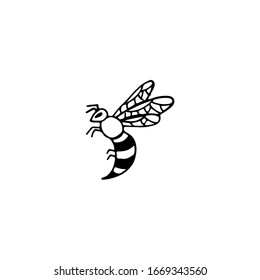 Linear black and white hand-drawn doodle bee. Vector image for printing, design, web, logo, icons, textile.
