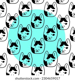 linear black and white pattern with animals in vector.pattern with cats in doodle style for design.Collection of patterns with cats.