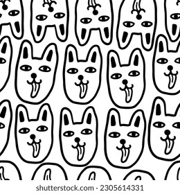linear black and white pattern with animals in vector.pattern with cats in doodle style for design.Collection of patterns with cats.