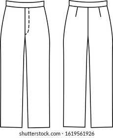 Linear black and white vector sketch of clothing pattern pants
