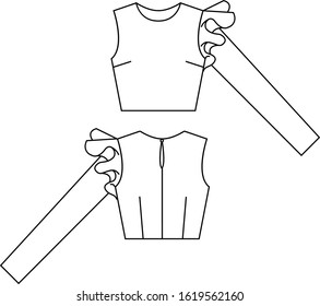 Linear black and white vector sketch of clothing pattern top