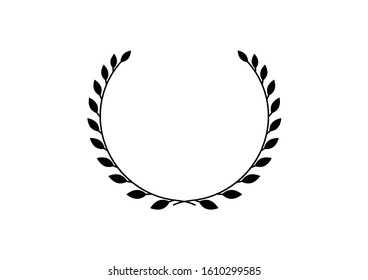Linear black winner emblem, number 1, leaves crown. Prize in first place. Victory, symbol of success, logo, Eps vector symbol.
