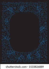 Linear blank form to fill out. Frame of flowers and leaves of size 3x4 or 30x40 on a white background in line style. Can be used for wedding invitations, greetings, party notifications, card