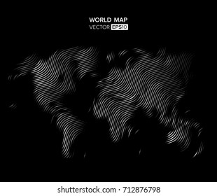 Linear Blank Grey World map isolated on white background. Vector globe template for website, design, cover, annual reports, infographics. Flat Earth Graph illustration. 