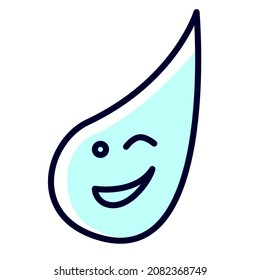 Linearer Blitz mit winterenden Emotionen auf weißem Hintergrund. Fröhliches fröhliches Stück Wasser. Konzept der Medizin, Mineralwasser, Limonade, Antibiotika. Vektorgrafik für Symbole, medizinische Logos.
