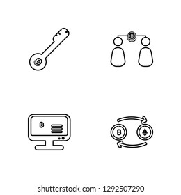 Linear Blockchain, Blockchain, Bitcoin, Blockchain Vector Illustration Of 4 outline Icons.