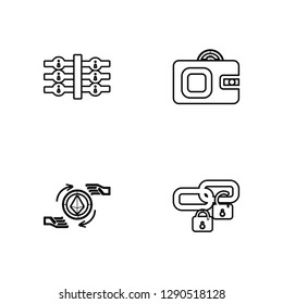 Linear Blockchain, Bitcoin, Wallet, Blockchain Vector Illustration Of 4 outline Icons. Editable Pack Of Blockchain, Bitcoin, Wallet, Blockchain