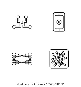 Linear Blockchain, Diagram, Smartphone, Network Vector Illustration Of 4 outline Icons. Editable Pack Of Blockchain, Diagram, Smartphone, Network