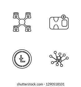 Linear Blockchain, Litecoin, Bitcoin, Peer to peer Vector Illustration Of 4 outline Icons. Editable Pack Of Blockchain, Litecoin, Bitcoin, Peer to peer