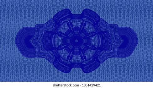 Linear blue color japanese pattern realistic emblem. Geometric graceful background. Artistic illustration. 