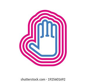 Mano azul delineada con tres líneas magenta
