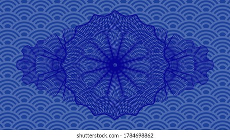 Linear blue japanese pattern realistic emblem. Geometric graceful background. Vector illustration. 