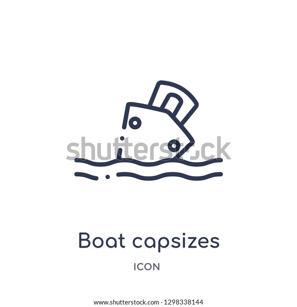 Linear boat capsizes icon from\
Meteorology outline collection. Thin line boat capsizes icon\
isolated on white background. boat capsizes trendy\
illustration