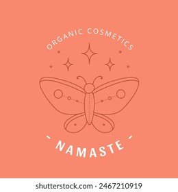 Linear bohemian butterfly logo, abstract design for decoration in modern minimalist style. Vector illustration
